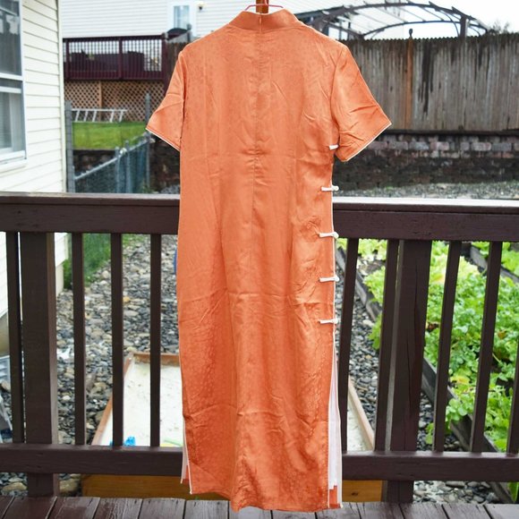 【SOLD】Orange Flower Qipao Dress - Chinese Traditional Cheongsam - Picture 2 of 6